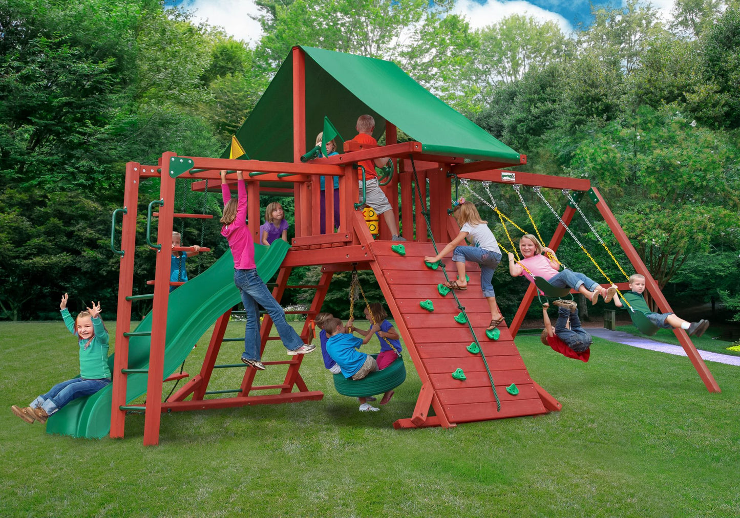 gorilla-playsets-rockwood-wooden-cedar-swing-set-with-deluxe-green-vinyl-canopy