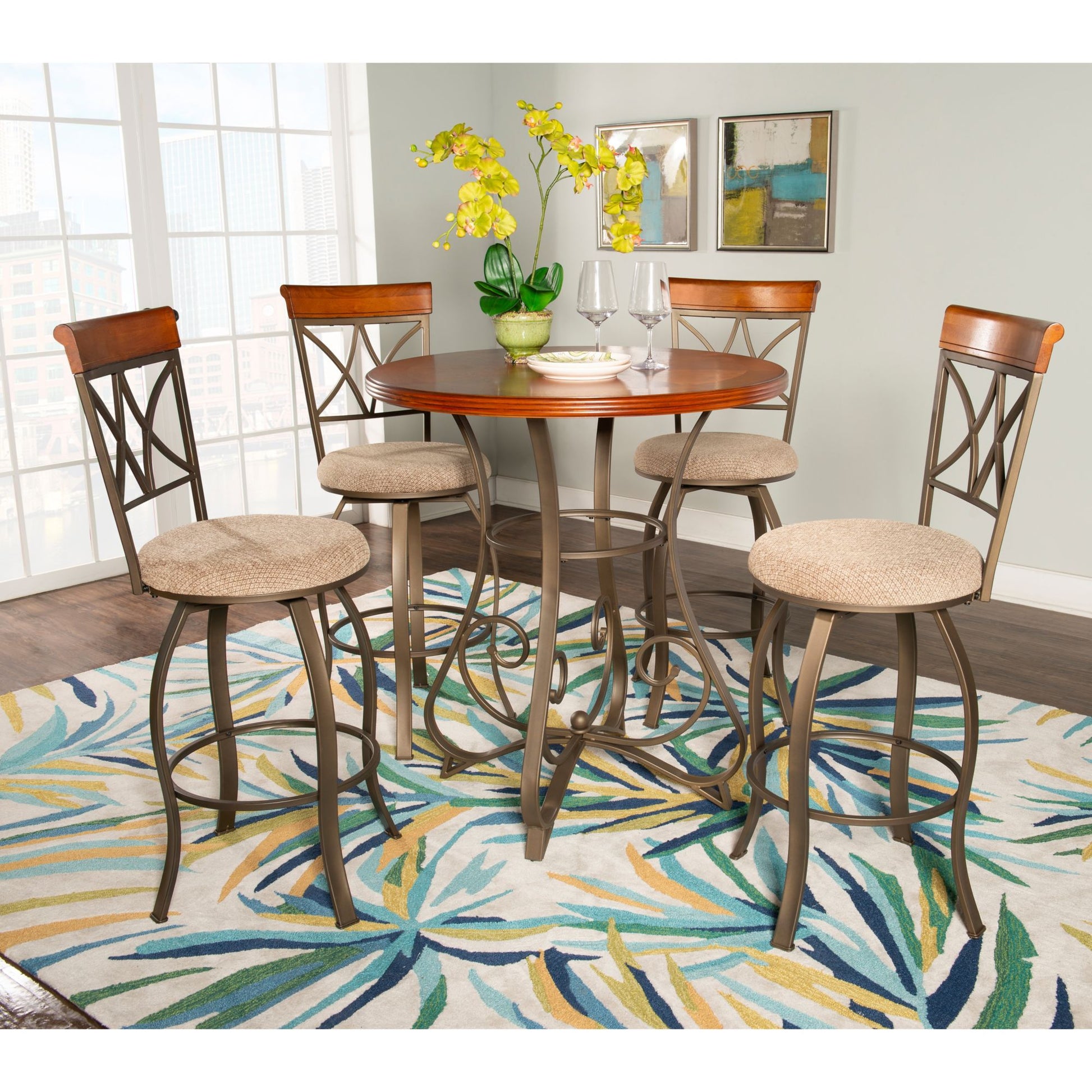 powell-hamilton-5-pc-swivel-stool-pub-table-set---medium-cherry