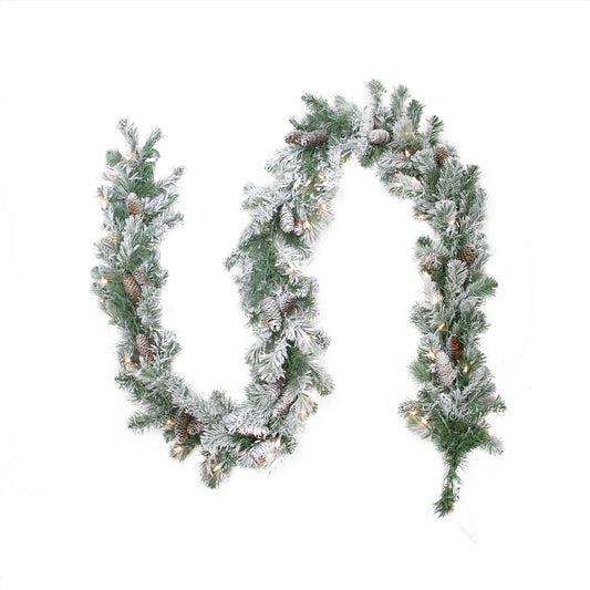 northlight-9-x-8-pre-lit-flocked-victoria-pine-artificial-christmas-garland---clear-lights