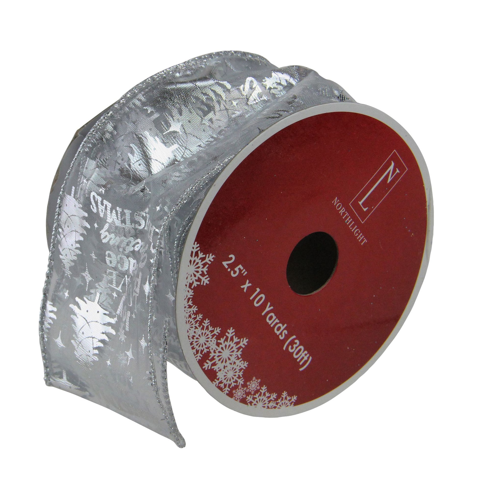 northlight-25-x-120-yards-wired-christmas-words-craft-ribbon-spools-12-pk---silver
