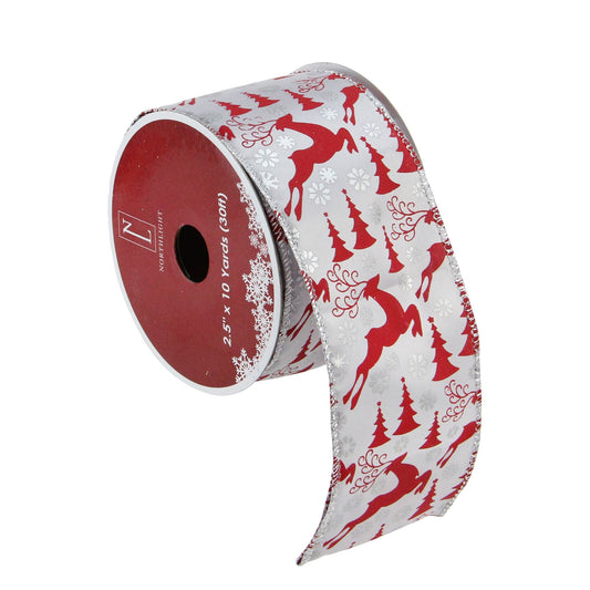 northlight-25-x-120-yards-flying-reindeer-christmas-wired-craft-ribbon-spools-12-pk---silver-and-red