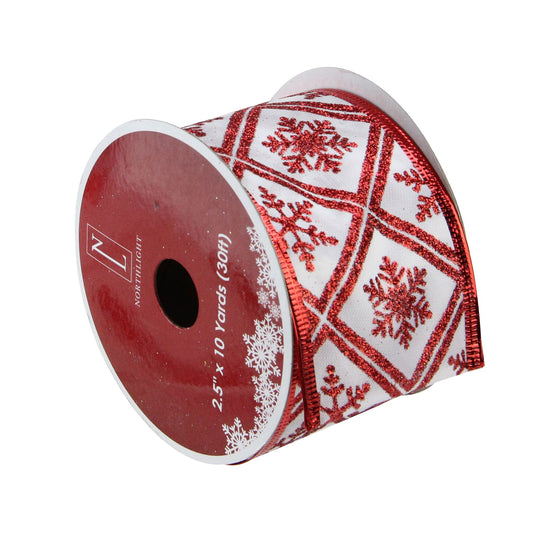 northlight-25-x-120-yards-snowflake-wired-christmas-craft-ribbon-spool-12-pk---white-and-red