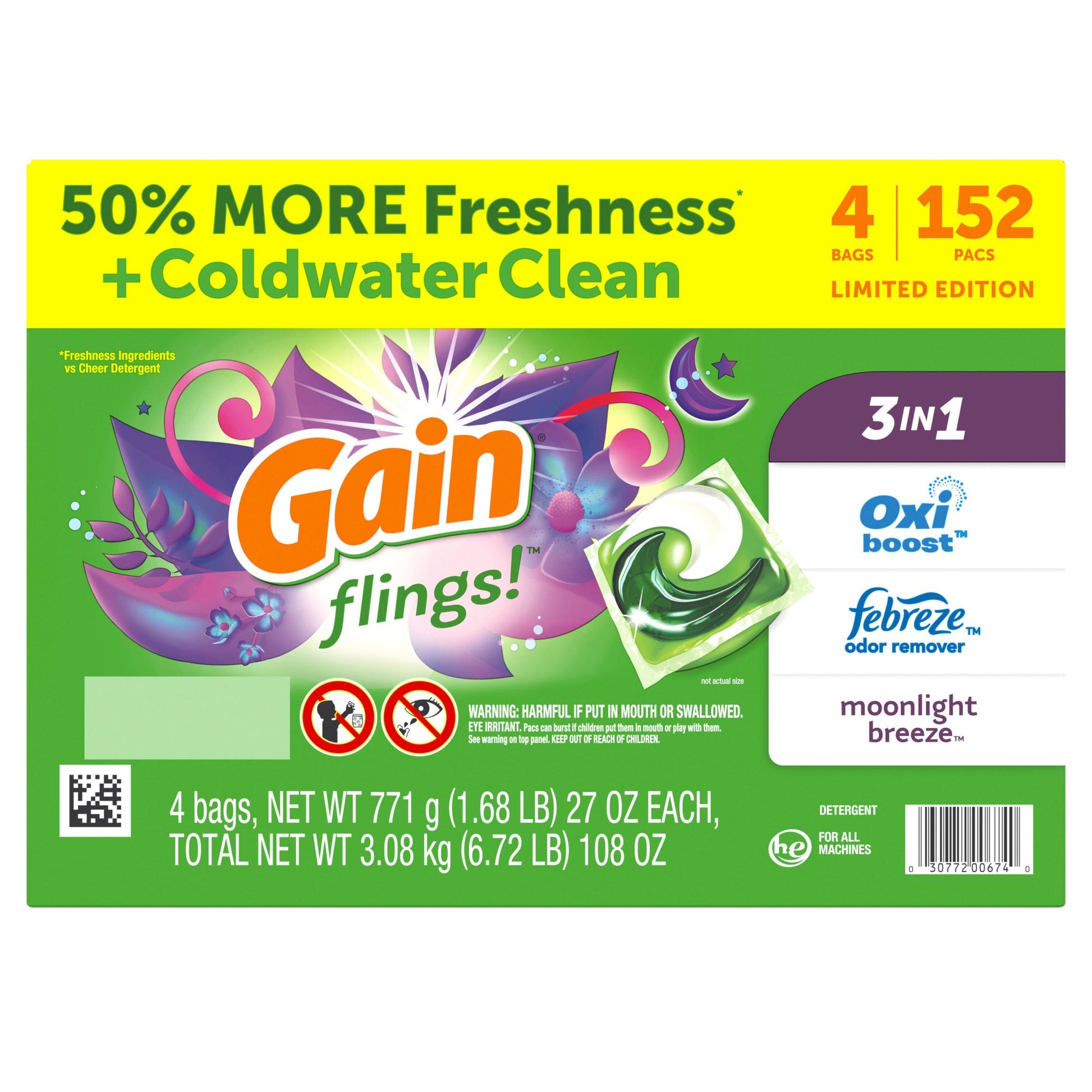gain-flings-3-in-1-he-laundry-detergent-pacs-with-oxi-boost-febreze---moonlight-breeze-152-ct