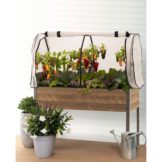 cedarcraft-elevated-spruce-planter-with-greenhouse-cover---brown