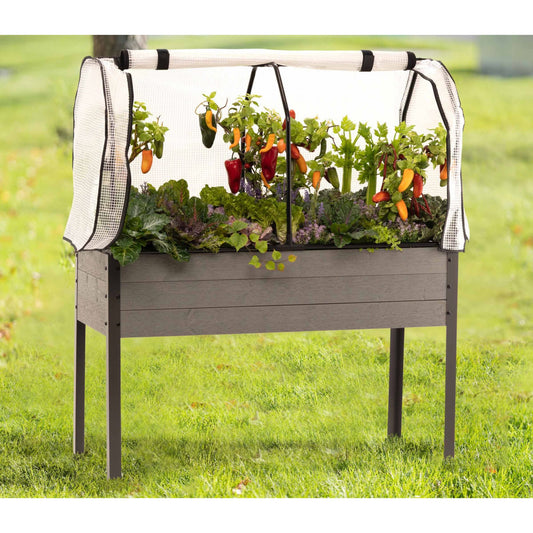 cedarcraft-elevated-spruce-planter-with-greenhouse-cover---gray