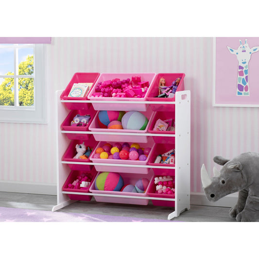 delta-children-kids-toy-storage-organizer-with-12-plastic-bins---pink