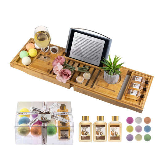 lovery-premium-bamboo-bathtub-caddy-13-piece-gift-set