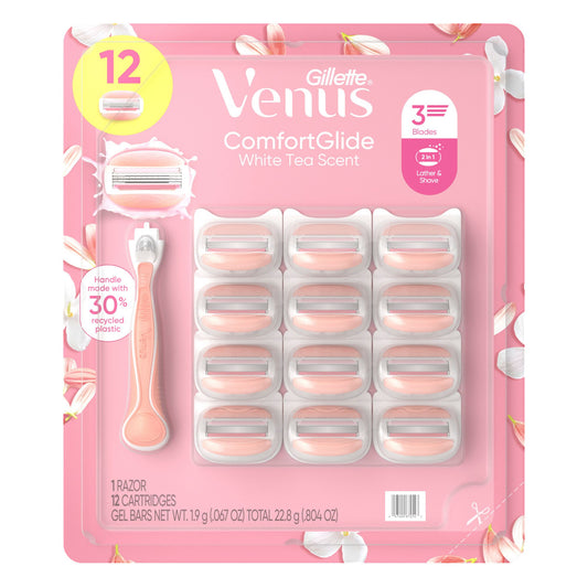 gillette-venus-comfortglide-white-tea-scented-womens-razor-3-blades-1-handle-12-razor-blade-refills