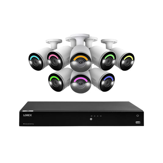 lorex-fusion-4k-4tb-wired-nvr-system-with-8-bullet-cameras-featuring-smart-security-lighting-and-2-way-audio---white