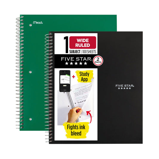 five-star-wirebound-notebook-plus-study-app-wide-ruled-2-pk-blackgreen