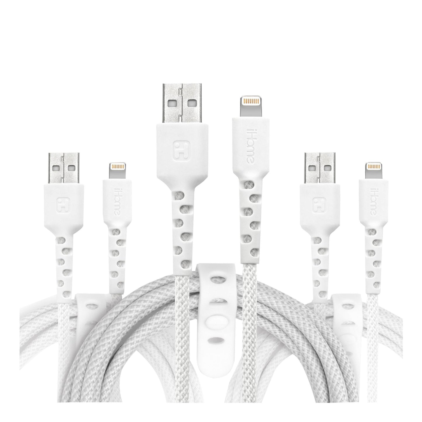 ihome-tpe-durastrain-lightning-to-usb-a-nylon-braided-charging-cable-with-silicone-wrap-3-pk