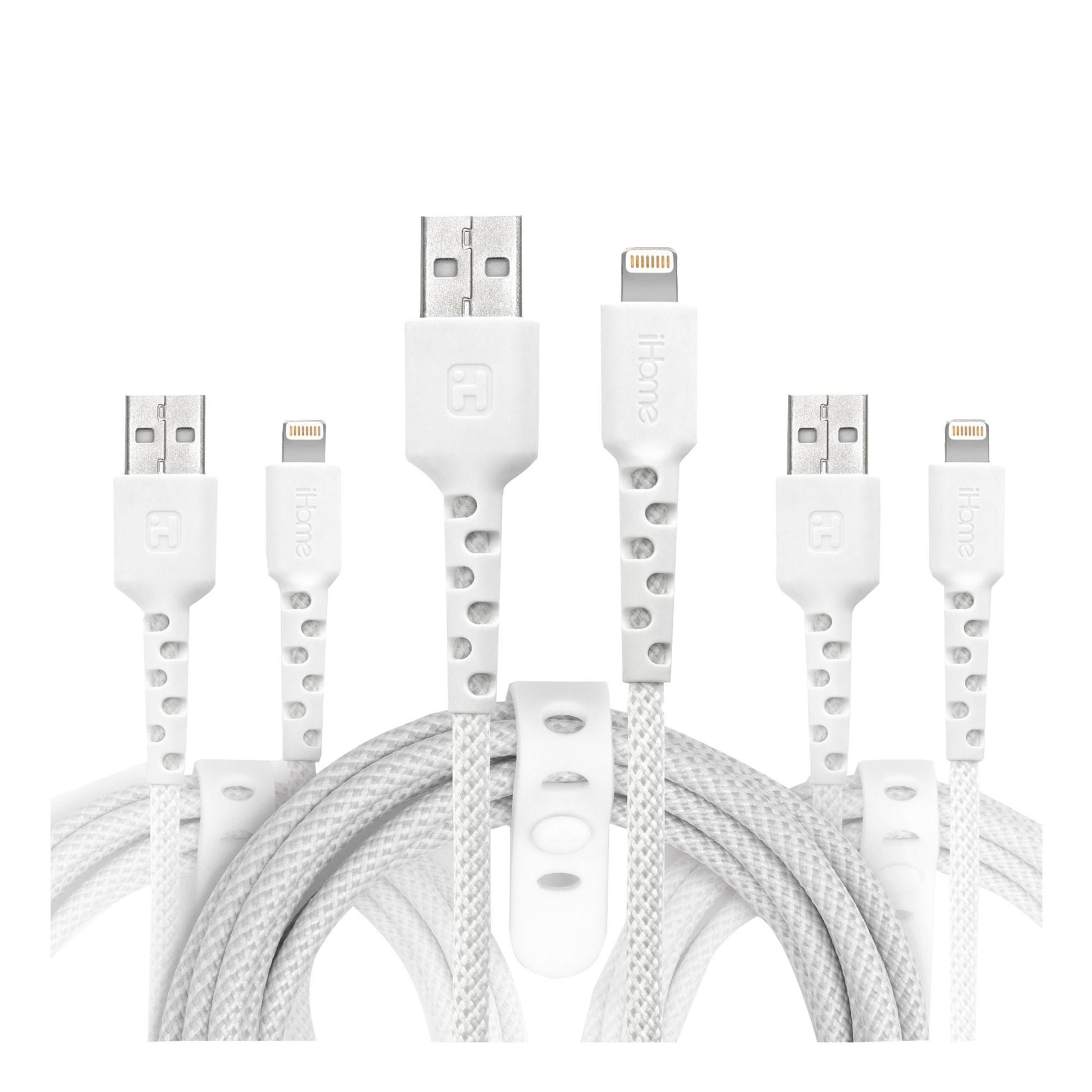 ihome-tpe-durastrain-lightning-to-usb-a-nylon-braided-charging-cable-with-silicone-wrap-3-pk
