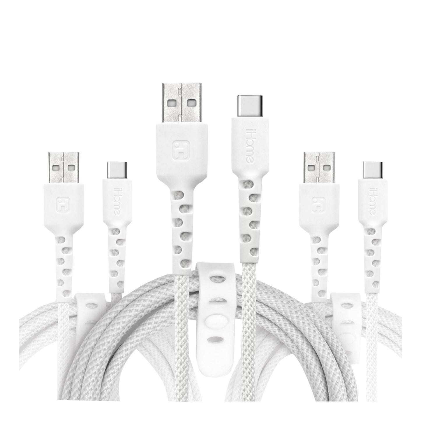 ihome-tpe-durastrain-usb-c-to-usb-a-nylon-braided-charging-cable-with-silicone-wrap-3-pk