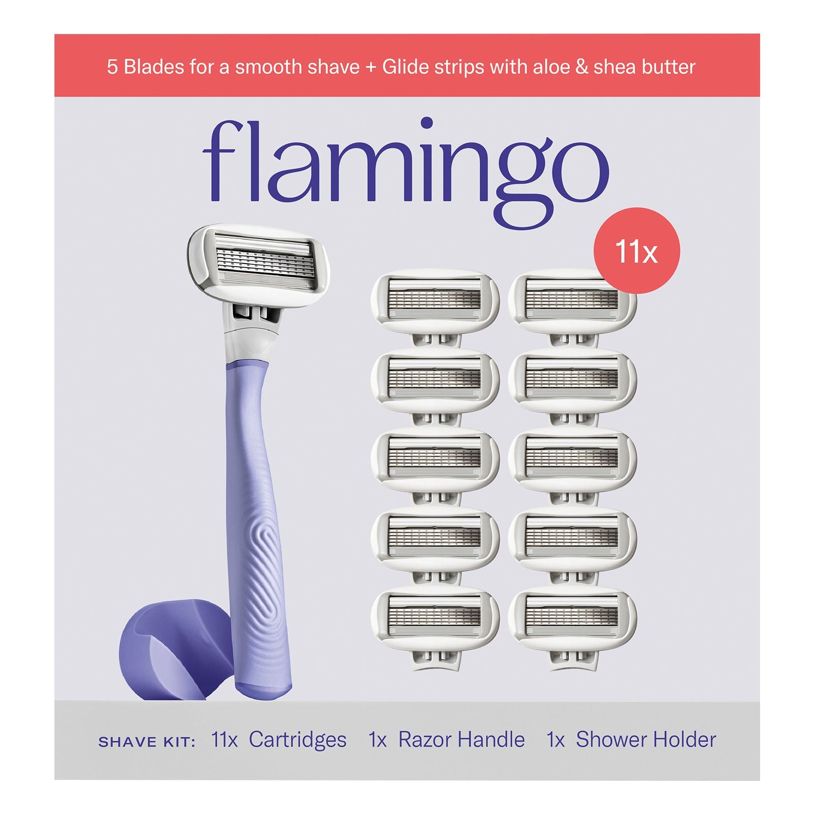 flamingo-womens-razor-shaving-kit-1-handle-11-razor-blade-refills-1-shower-holder---lilac