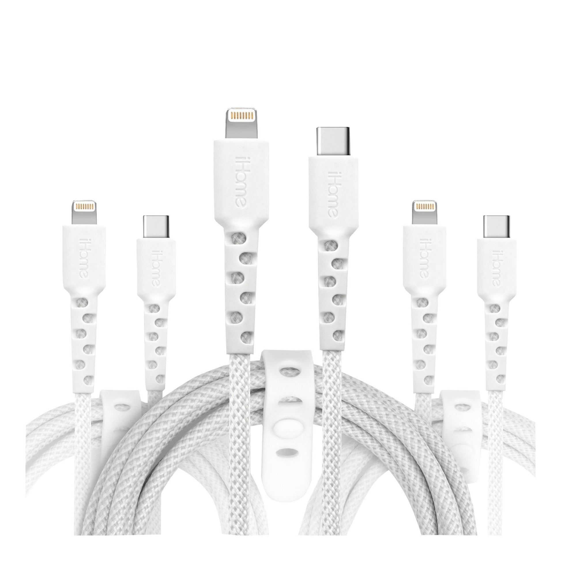 ihome-tpe-durastrain-lightning-to-usb-c-nylon-braided-charging-cable-with-silicone-wrap-3-pk