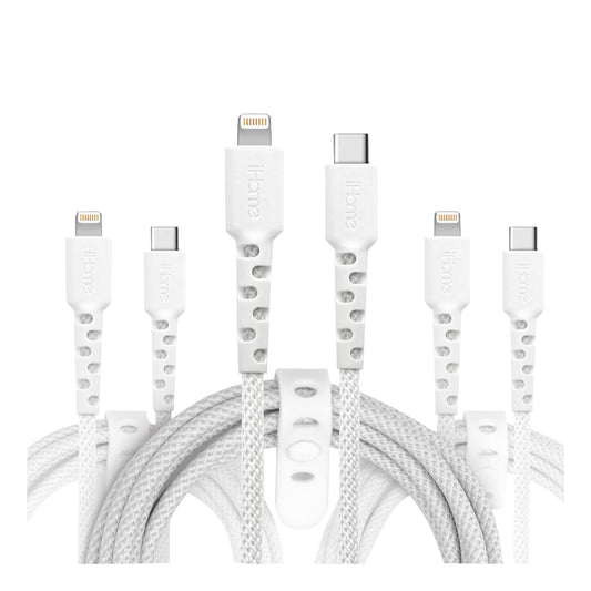 ihome-tpe-durastrain-lightning-to-usb-c-nylon-braided-charging-cable-with-silicone-wrap-3-pk