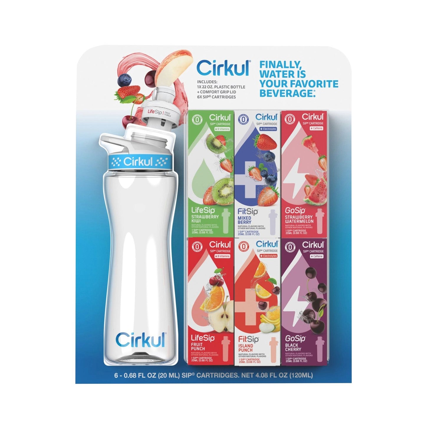 cirkul-plastic-water-bottle-starter-kit-with-blue-lid-6-flavor-cartridges-22-oz