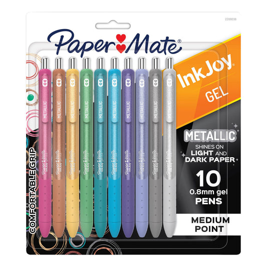 paper-mate-inkjoy-gel-pens-metallic-pens-retractable-medium-point-08mm-assorted-colors-10-count