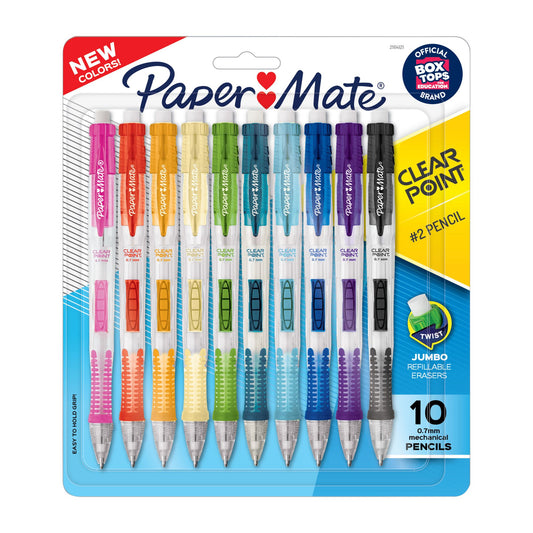 paper-mate-clearpoint-mechanical-pencils-hb-2-lead-07mm-assorted-barrel-colors-10-ct